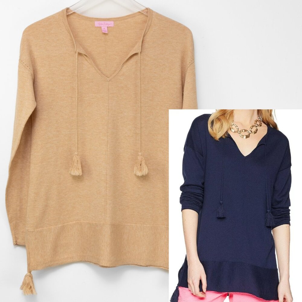 Lilly Pulitzer Colene Pullover Sweater Knit Lightweight V-Neck Preppy Tan XS